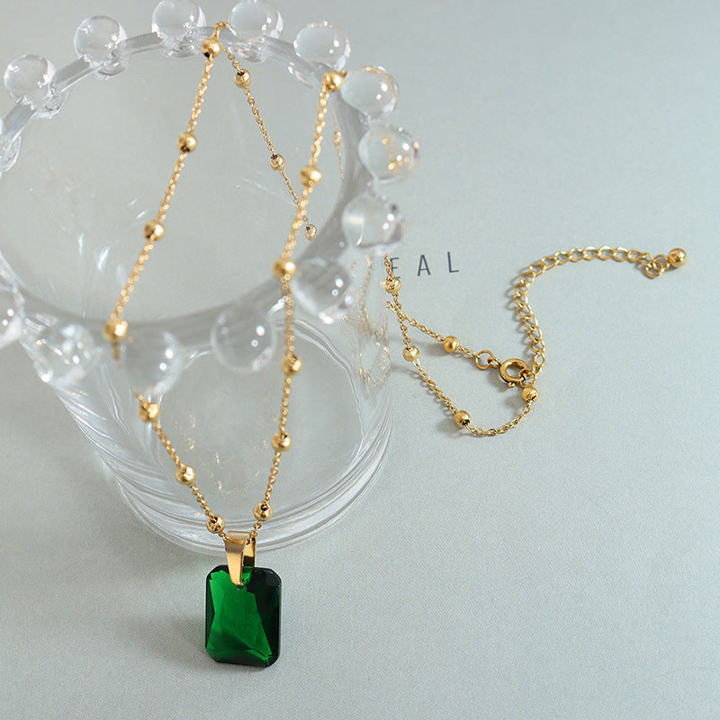 Emerald Pendant Necklace Earring Jewelry Set