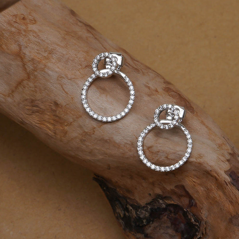 Micro Pave Zircon Front And Back Circle Stud Earrings