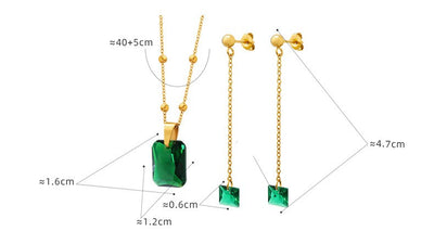 Emerald Pendant Necklace Earring Jewelry Set