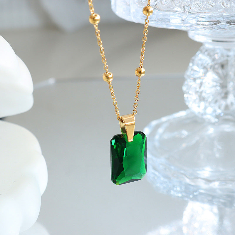 Emerald Pendant Necklace Earring Jewelry Set