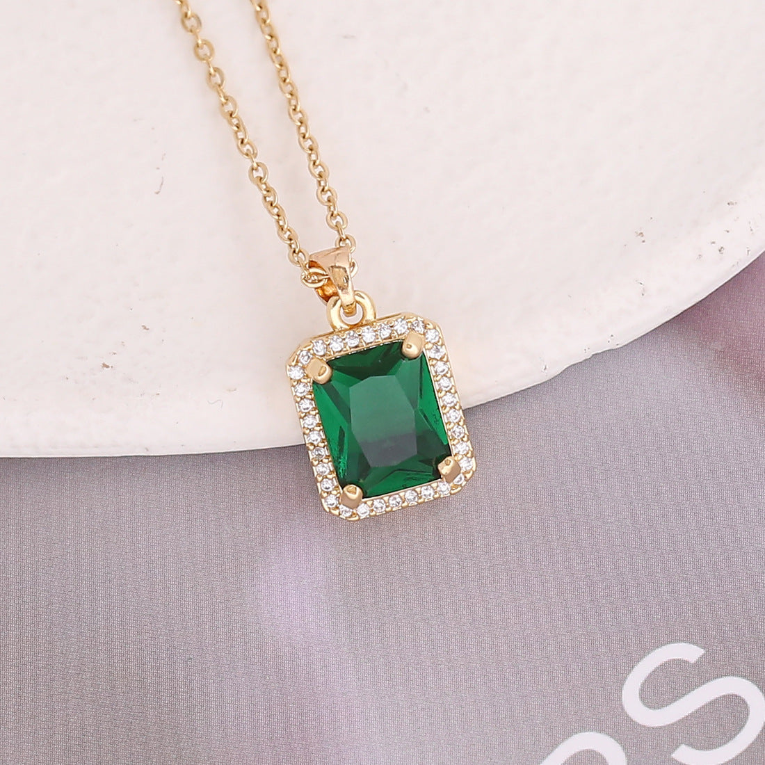 Square Emerald Pendant Necklace