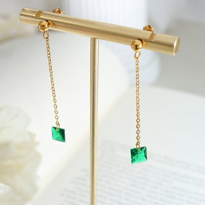 Emerald Pendant Necklace Earring Jewelry Set