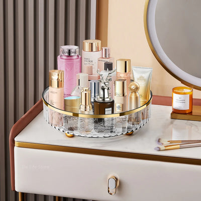 Rotating Perfume Organizer For Dresser Light Luxury Skincare Cosmetic Organizer PET Bathroom Storage Tray