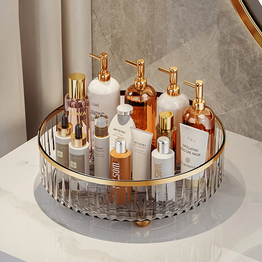 Rotating Perfume Organizer For Dresser Light Luxury Skincare Cosmetic Organizer PET Bathroom Storage Tray